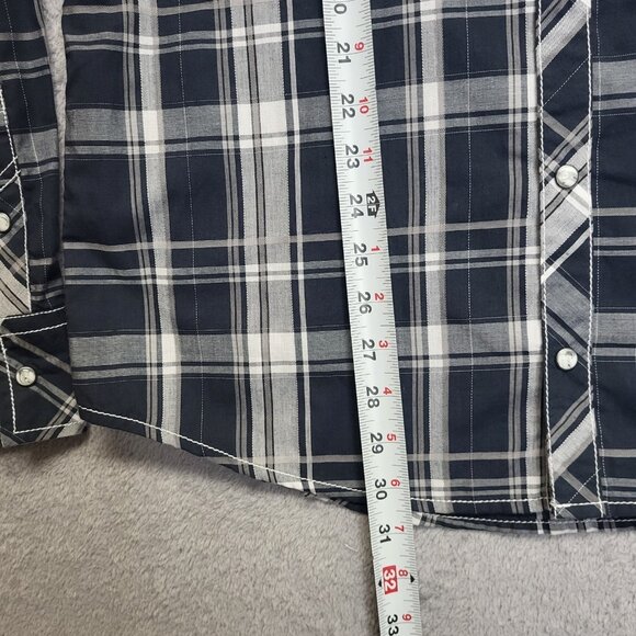BKE Shirt Mens Large Navy Gray Plaid Standard Fit Pearl Snap Western Cowboy - Picture 5 of 10